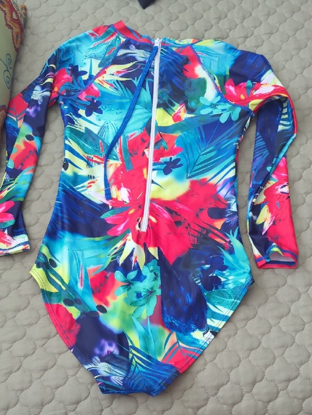 Colorful Tropical Long Sleeve One-Piece Swimsuit - Picture 2 of 4